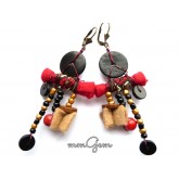 Ethnic Earrings, Boho Earrings, Boho Rustic Earrings, Rustic Earrings, Tribe Earrings, Red Earrings, Black Earrings, Black Red, Earrings, Hobo Earrings,